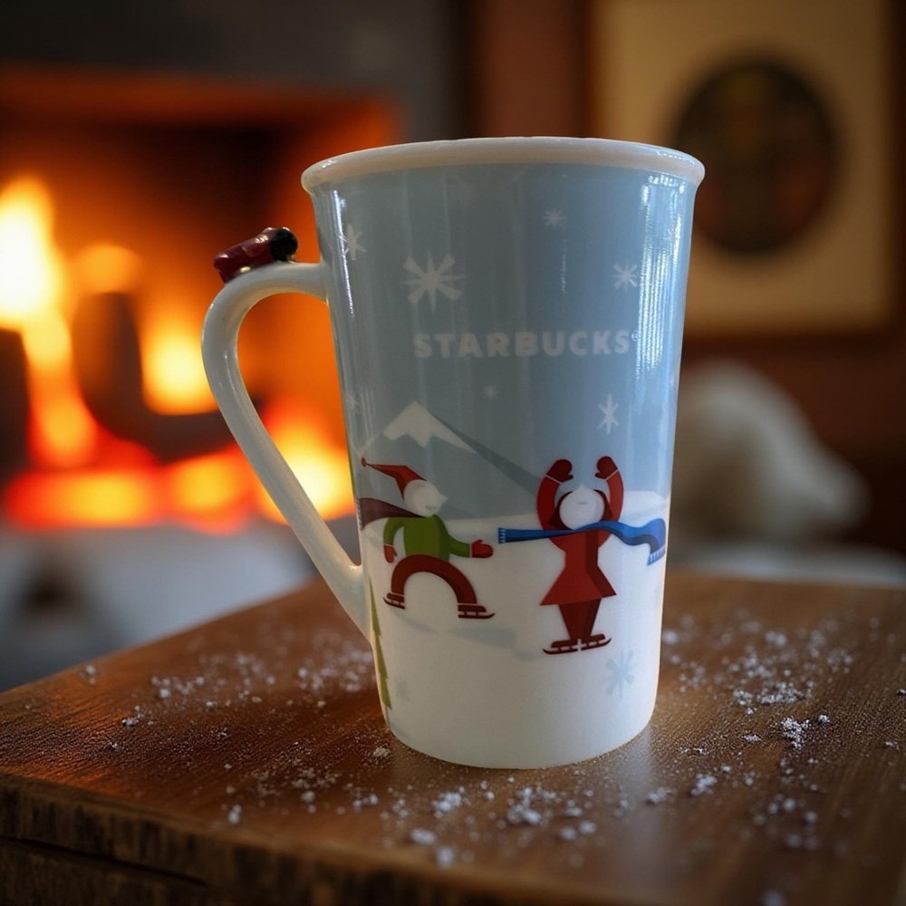 Starbucks 2011 Snow Day Mug Airplane Handle 12oz Bone China